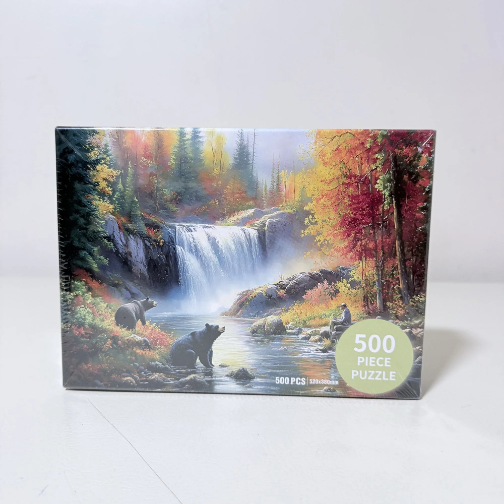 500 Piece Jigsaw Puzzle Waterfall Forest Bear Landscape 20.5 x 15 Inch